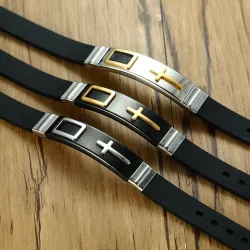 Modieuze kruisarmband - roestvrij staal - siliconen band - verstelbaarArmbanden