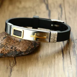 Modisches Kreuzarmband - Edelstahl - Silikonarmband - verstellbar