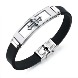 PulserasPulsera de silicona con cruz hueca - acero inoxidable - galvanizada - ajustable
