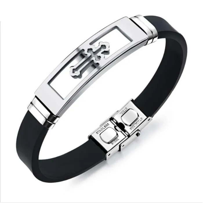 PulserasPulsera de silicona con cruz hueca - acero inoxidable - galvanizada - ajustable