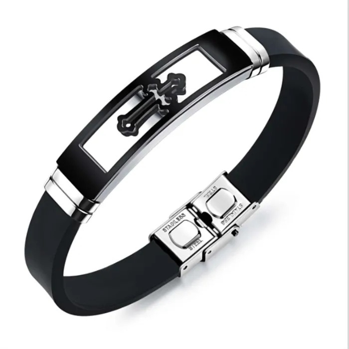 PulserasPulsera de silicona con cruz hueca - acero inoxidable - galvanizada - ajustable
