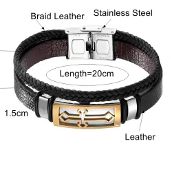 Vintage kruis armband - roestvrij staal / leer - met metalen sluitingArmbanden