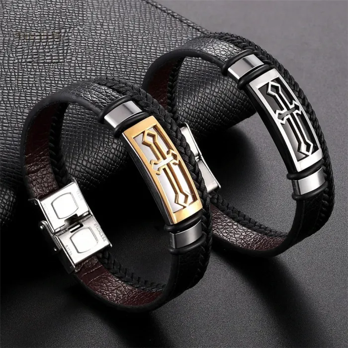 Vintage bracelet for men - stainless steel with clasp