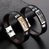 Vintage cross bracelet - stainless steel / leather - with metal clasp