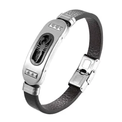 Retro schorpioen armband - leer - roestvrij staalArmbanden