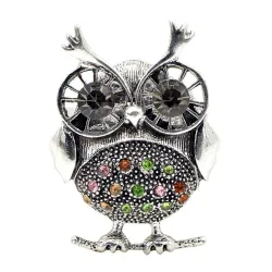 Retro punk owl brooch - with crystal decorations