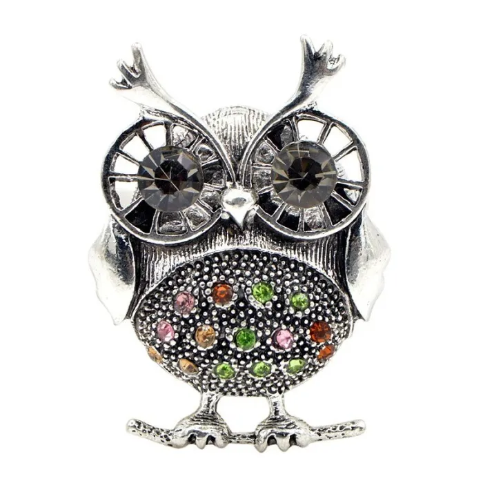 Retro punk owl brooch - with crystal decorations