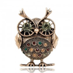 Retro sowa z dużymi oczami - broszka z kryształowymi dekoracjamiBroszki