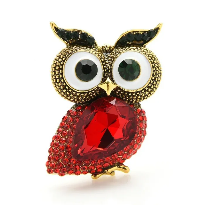Big eyes owl - crystal brooch