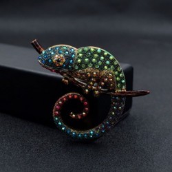 Chameleon brooch - with crystal decorations