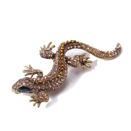 Fashionable brooch - vintage crystal lizard