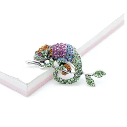 Rhinestone brooch for women - chameleon / lizard