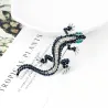 Navy crystal lizard - brooch