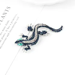 Navy crystal lizard - brooch