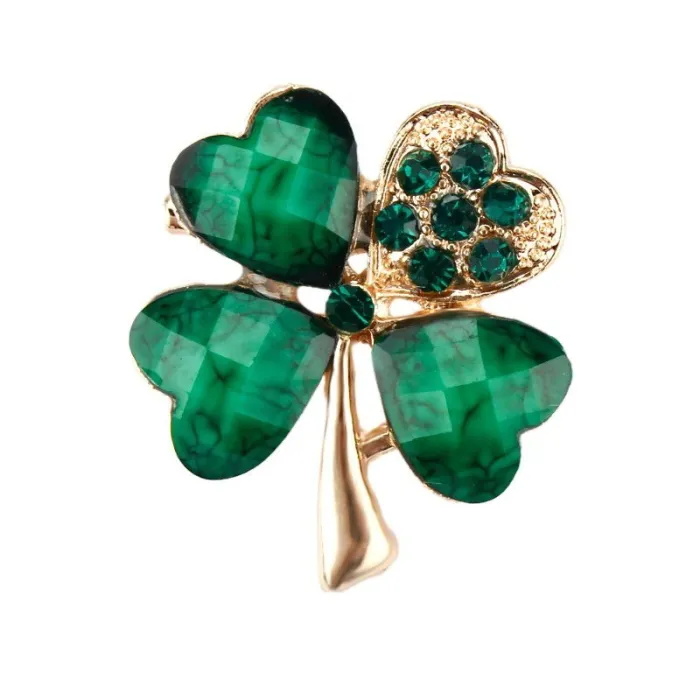 Multicoloured four leaf clover - crystal brooch