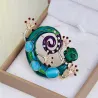 Large blue enamel gecko - crystal brooch