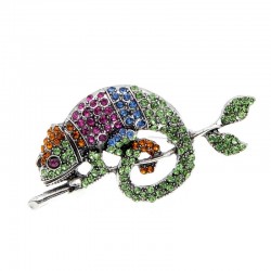Rhinestone brooch for women - chameleon / lizard