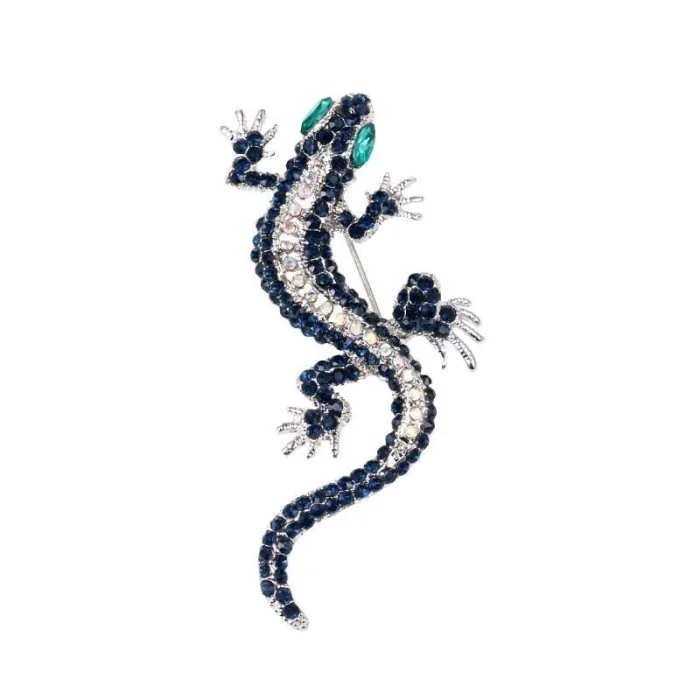 Navy blue lizard - crystal brooch for women