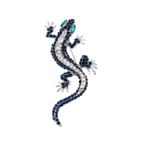 Navy crystal lizard - brooch