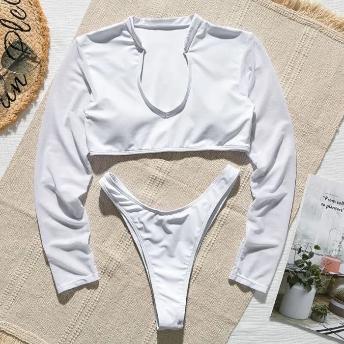 Sexy bikiniset - string / top met lange mouwenBadkleding