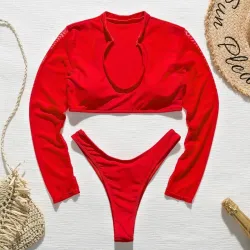 Sexy bikiniset - string / top met lange mouwenBadkleding