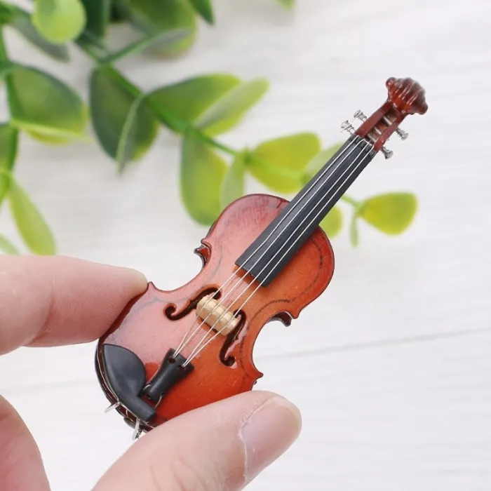 Mini-Holzgeige - Musikinstrument - Miniaturdekoration - mit Ständer / Koffer