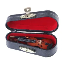 Mini skrzypce drewniane - instrument muzyczny - miniaturowa dekoracja - ze stojakiem / futerałemDekoracje