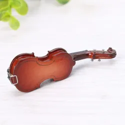 Mini skrzypce drewniane - instrument muzyczny - miniaturowa dekoracja - ze stojakiem / futerałemDekoracje