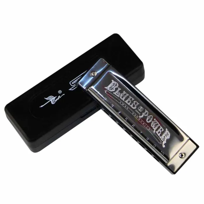 Stainless steel harmonica - 10 holes - with case - Swan Senior Bruce Blues