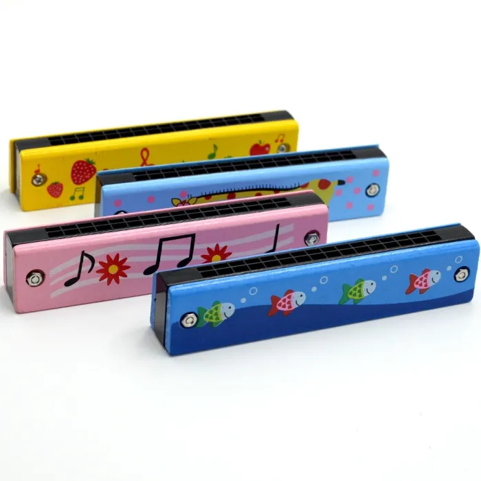 Houten mondharmonica - dubbele rij - 16 gaten - cartoon designMondharmonica