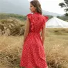 Zomerjurk met stippen - met ruches mouwen - midi - chiffonJurken