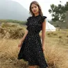 Gepunktetes Sommerkleid - mit Rüschenärmeln - Midi - Chiffon