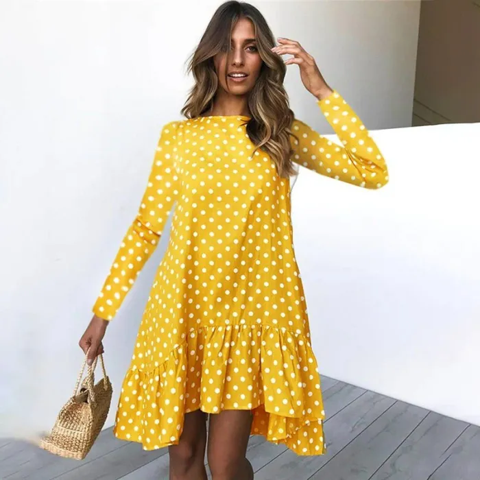 Herbstkleid mit Tupfen - mit langen Ärmeln
