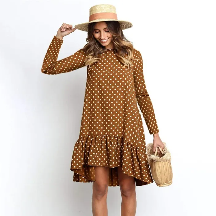 Herbstkleid mit Tupfen - mit langen Ärmeln