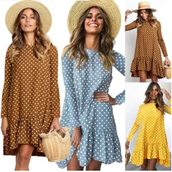 Herbstkleid mit Tupfen - mit langen Ärmeln