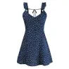 Sexy summer mini dress - polka dots - backless - with frills straps