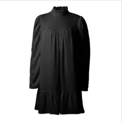 Elegante losse mini-jurk - pofmouwen - col met ruchesJurken