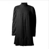 Elegant loose mini dress - puff sleeves - turtle neck with ruffles