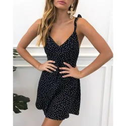 Sexy Sommer Minikleid - Polka Dots - rückenfrei - mit Rüschenträgern