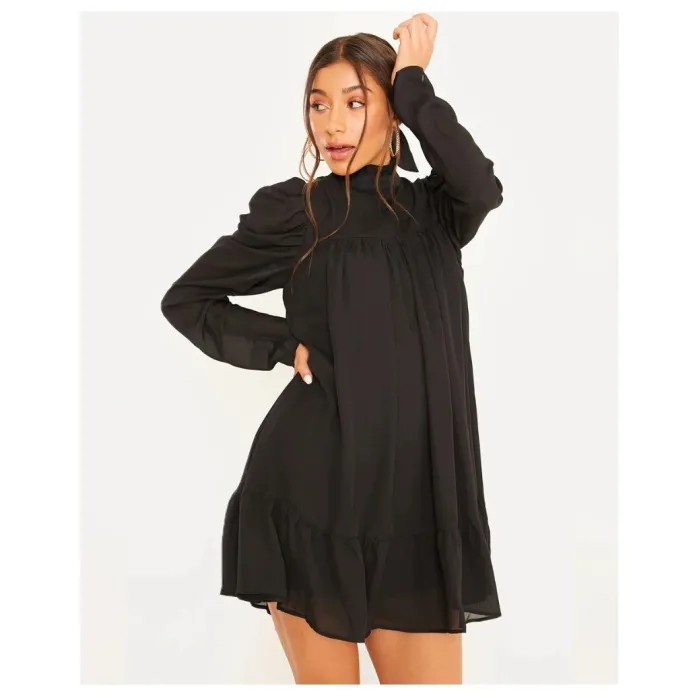 Elegant dress for woman - puff sleeve - turtleneck - ruffles - A-Line plus size  - 2021 design