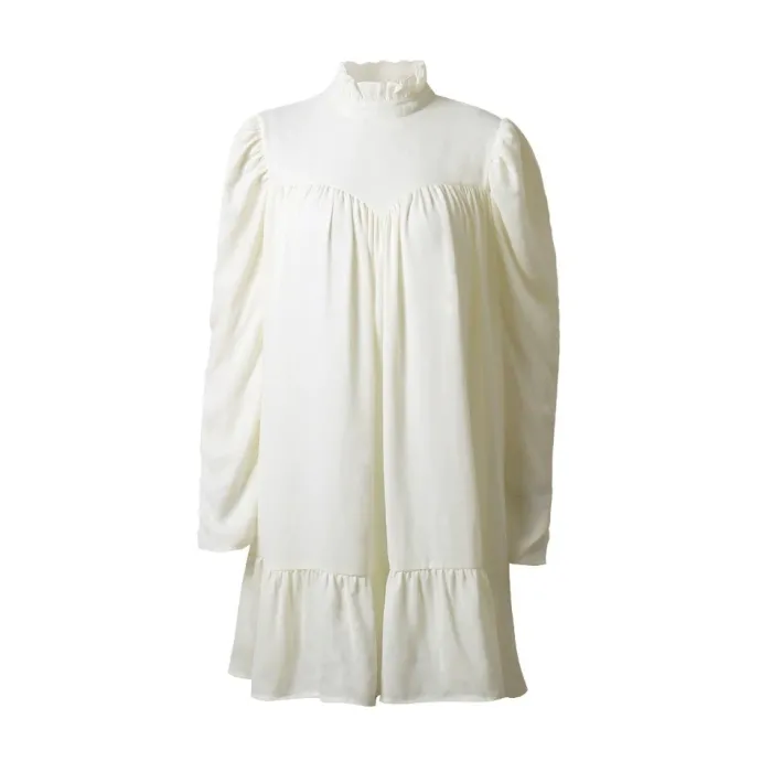 Elegante losse mini-jurk - pofmouwen - col met ruchesJurken