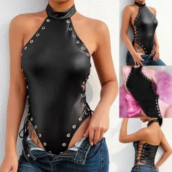 Sexy leather body - backless top - with side tie straps