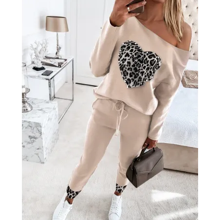 Heart pattern sweater - with beaded decoration - 2 piece / set