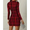 Elegant plaid mini dress - long sleeve - with back zipper - redDresses