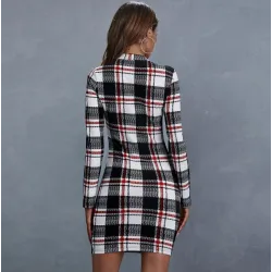 Modisches kariertes Minikleid - Langarm