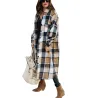 Vintage plaid coat - long shirt - with buttons / pockets