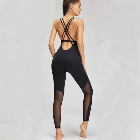 Sport mesh bodysuit - with spaghetti straps - for gym / yoga / fitness