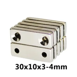 N35 - Neodym-Magnet - rechteckig - mit doppelten 4mm Löchern - 30 * 10 * 3mm