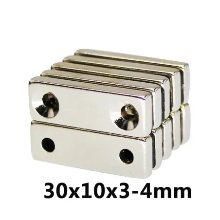 N35 - Neodym-Magnet - rechteckig - mit doppelten 4mm Löchern - 30 * 10 * 3mm