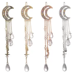 Moon crescent - tassel earrings - with crystal decorations